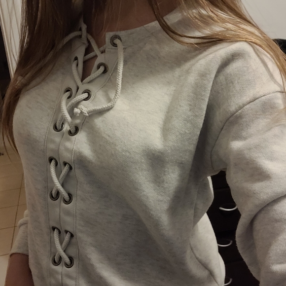 American eagle white/grey sweatshirt with laces - Picture 2 of 2